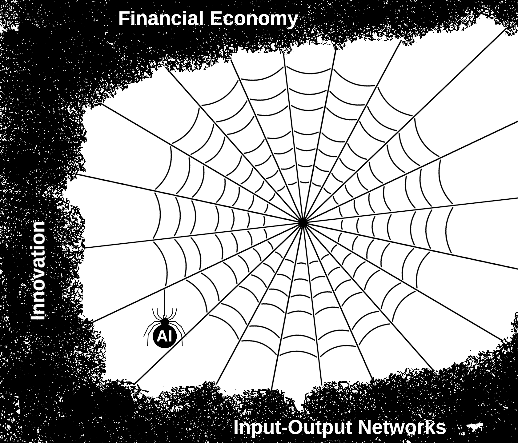 New entanglements. EAEPE call 2024. Spider weaving financial economy, innovation, input-output systems together.